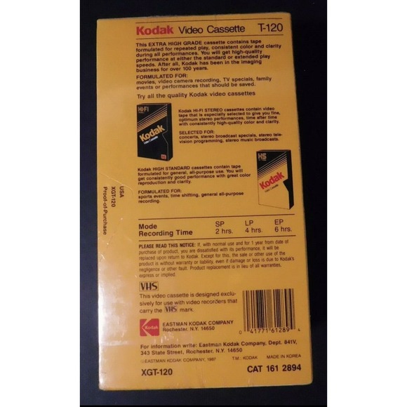 Vintage 1987 Kodak VHS T-120 Extra High Grade XHG Blank VCR Tapes Unopened - Picture 2 of 2